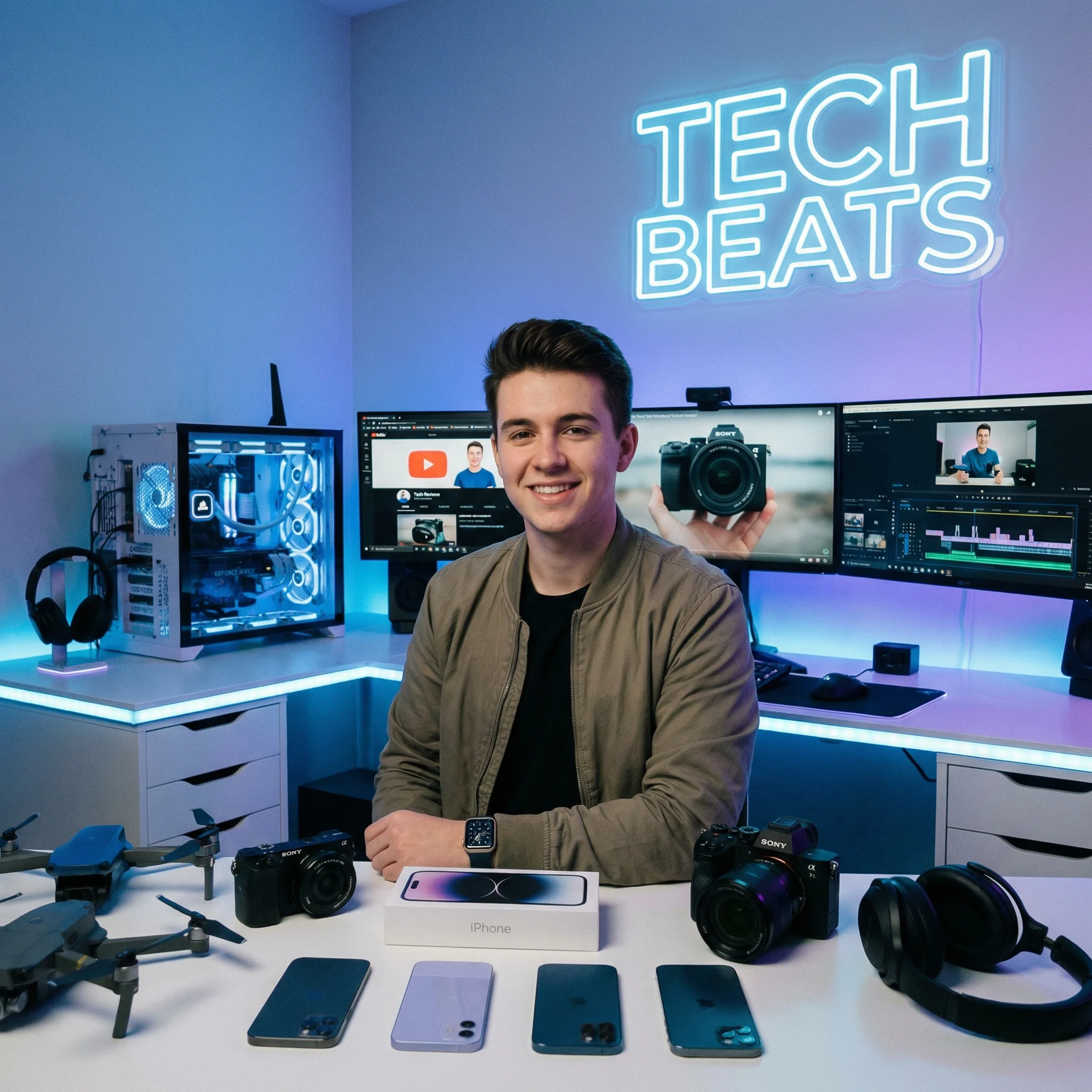 少妇视频签约科技达人极客小王在工作室进行数码产品评测